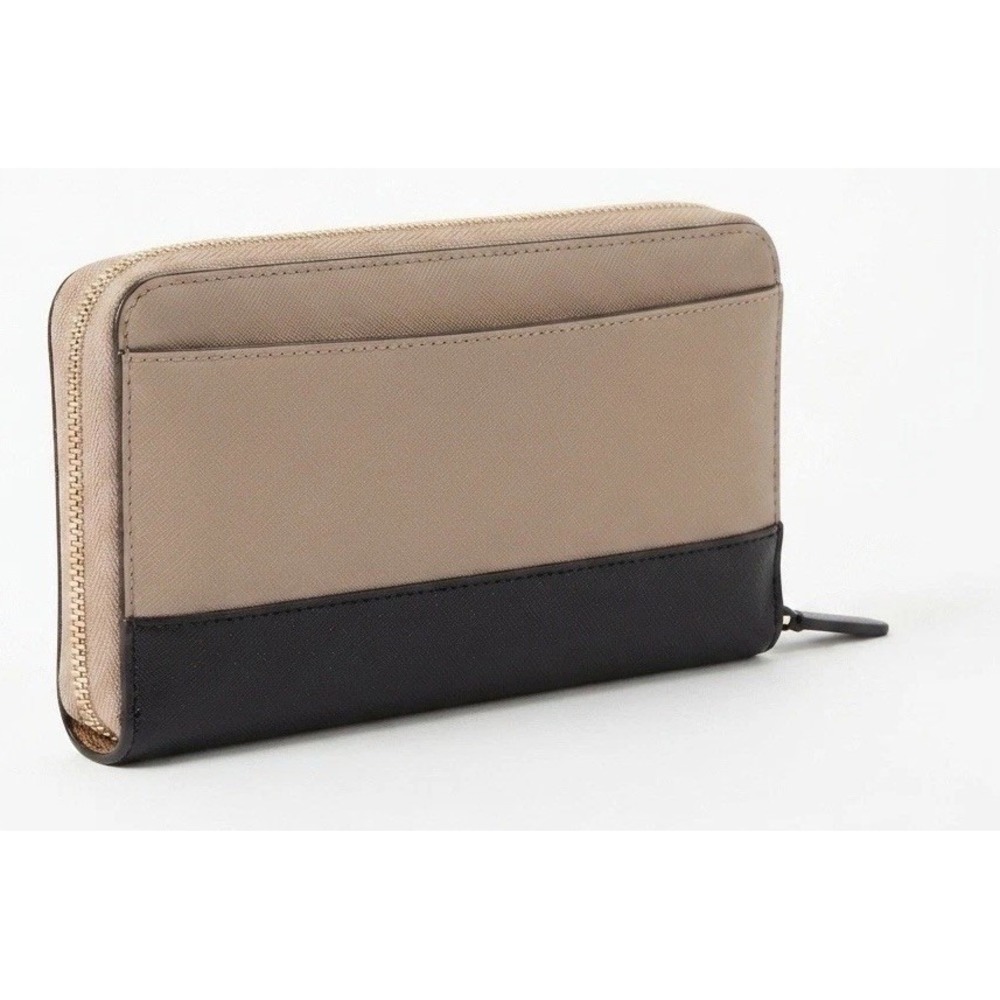 Kate Spade Laurel Way Neda Zip Around Wallet Black/Tan Color Block Leather Gold - Picture 2 of 10